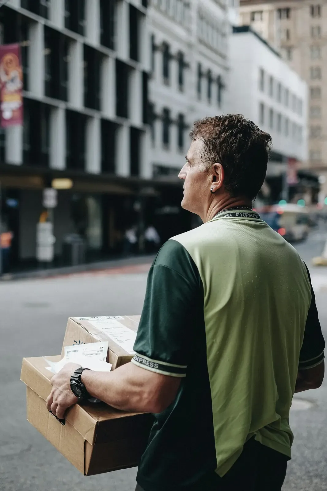 A mover carrying a box