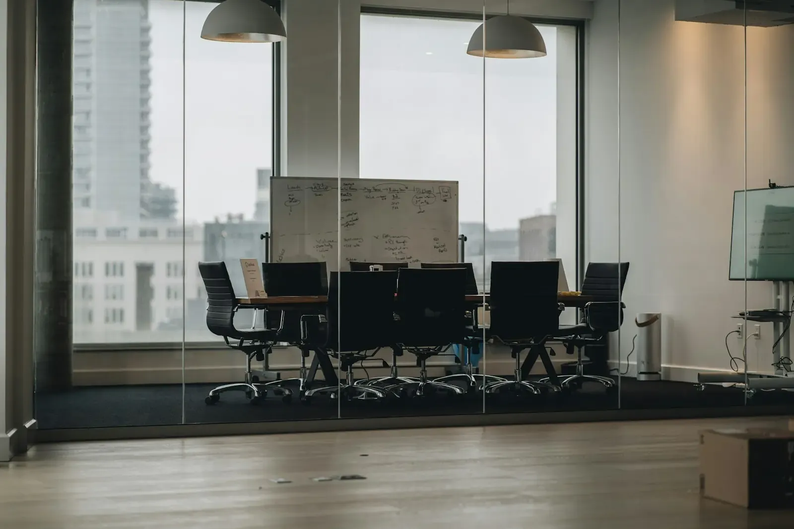 An office with a city view