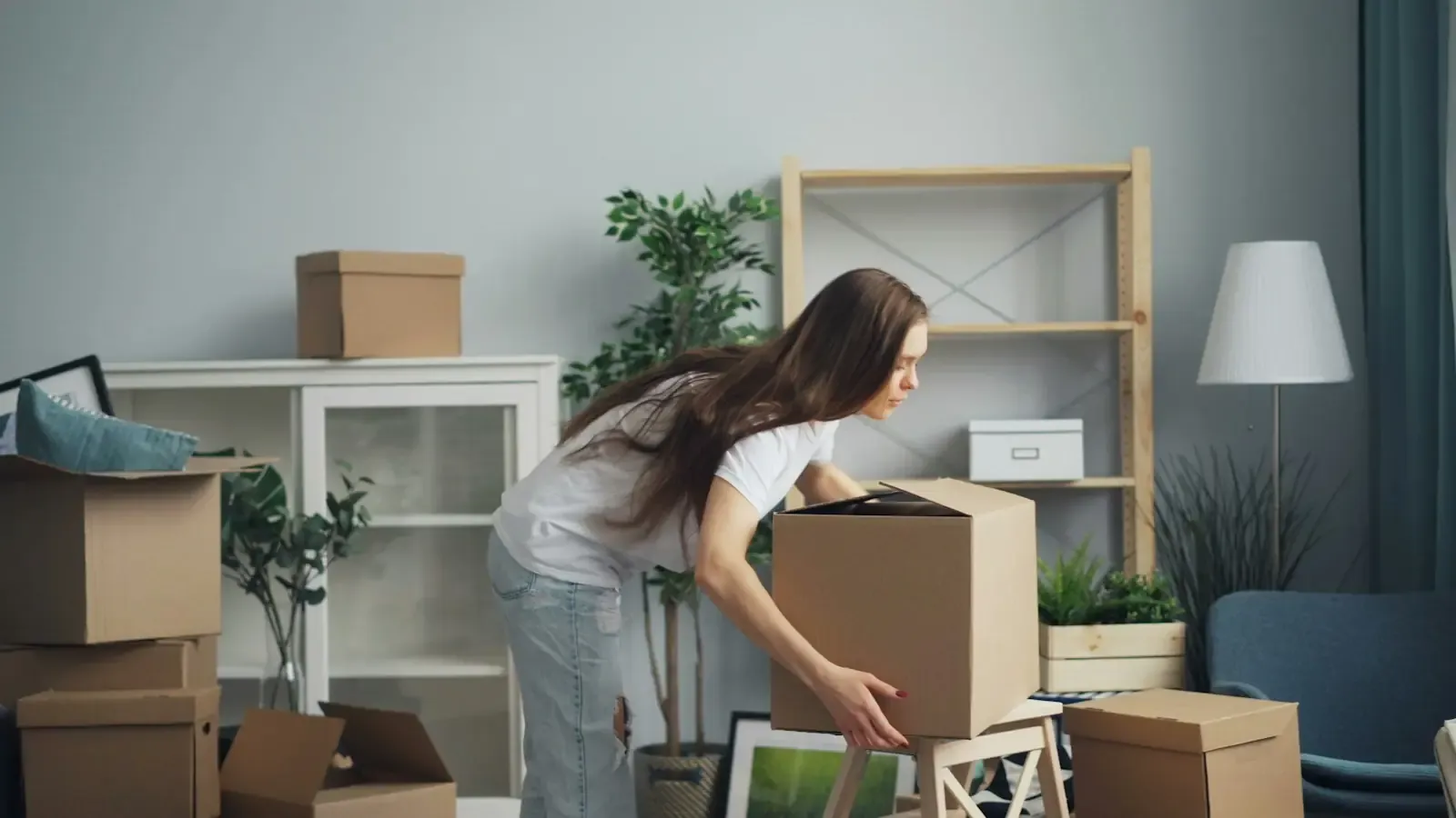 A woman packing at home