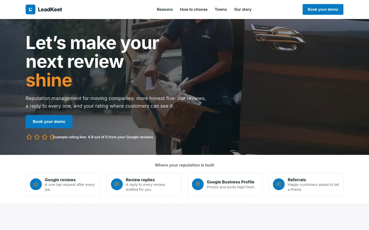 The Genius moving company website template (opens in a new tab)