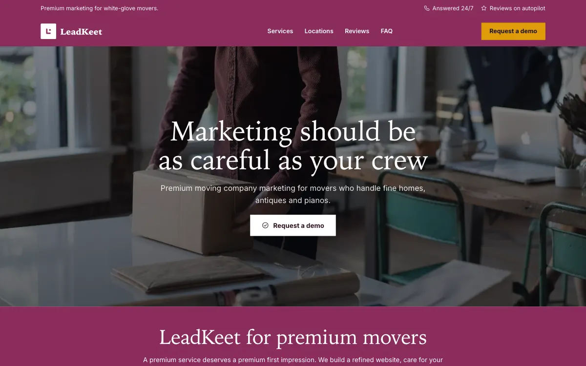 The Heirloom moving company website template (opens in a new tab)