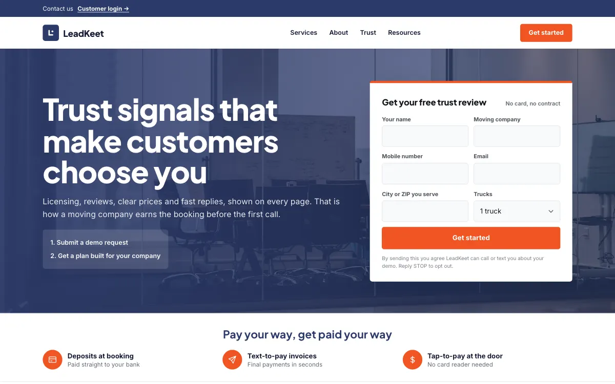 The Heritage moving company website template (opens in a new tab)