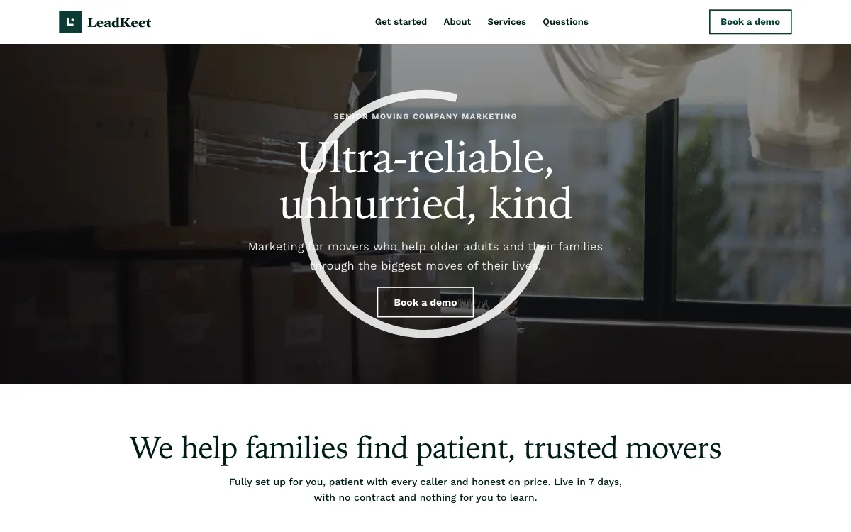 The Kindred moving company website template (opens in a new tab)